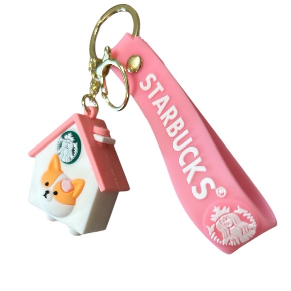 Starbucks Corgi Charm Keychain Pink Strap Gold Hardware Cute Collectible✨NWOT - Picture 3 of 11